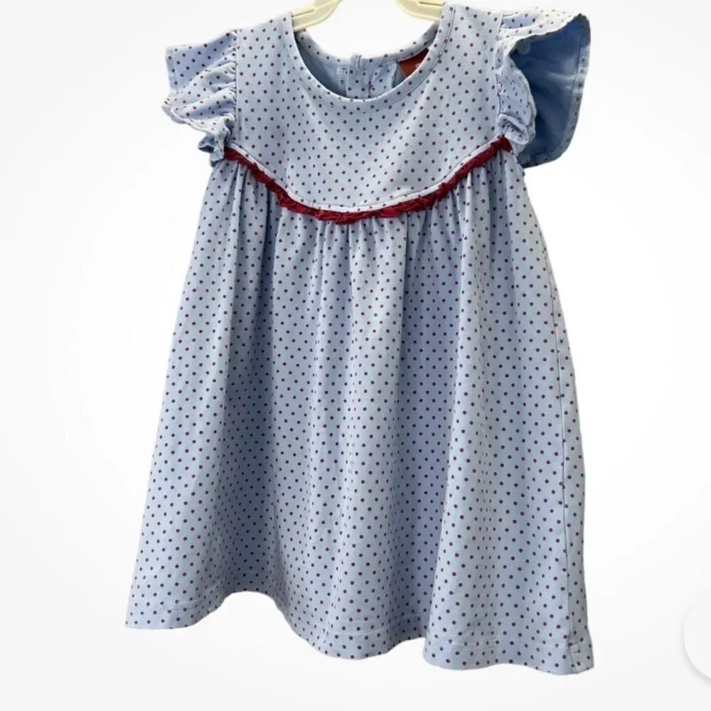 Matilda Jane light blue knit dress with maroon dots size 2 EUC